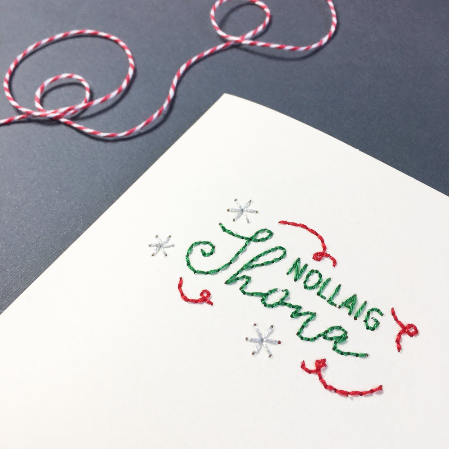 Hand-stitched Irish Christmas Nollaig Shona + Sending Joy Card (Two Cards)