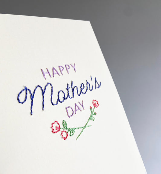 Hand-stitched Happy Mother's Day Card adorned with Flowers