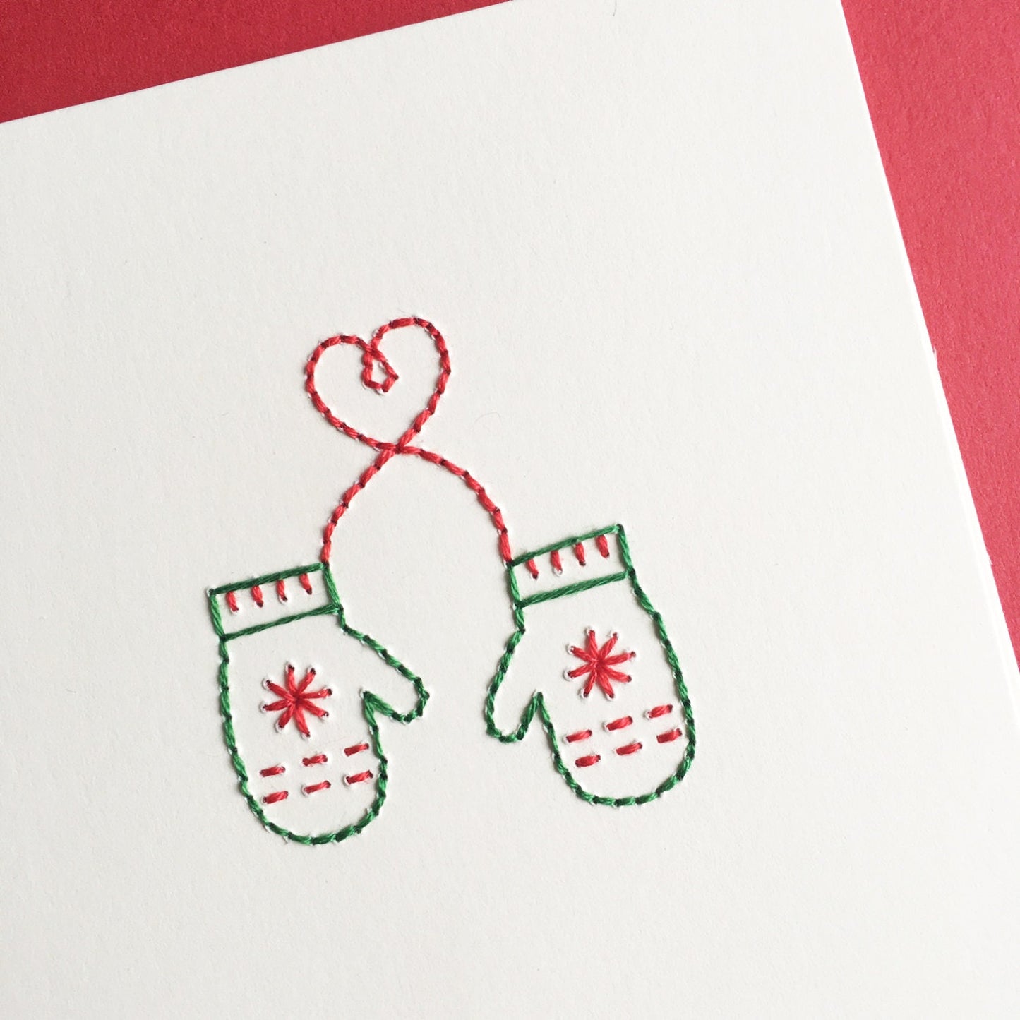 Hand-stitched Lovely Mittens Couple Card