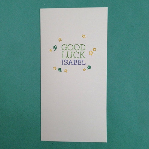 Handstitched Personalised Good Luck Card