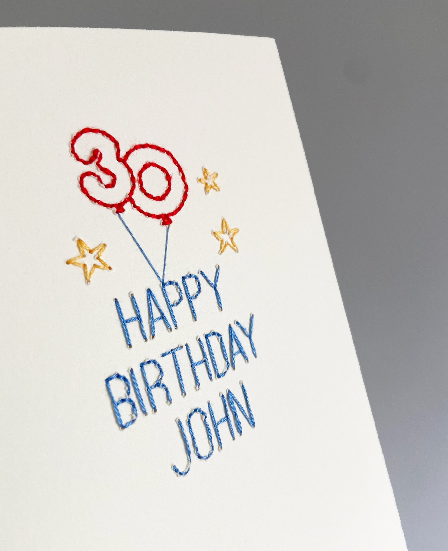 Hand-stitched Personalised Birthday Age Card - Blue