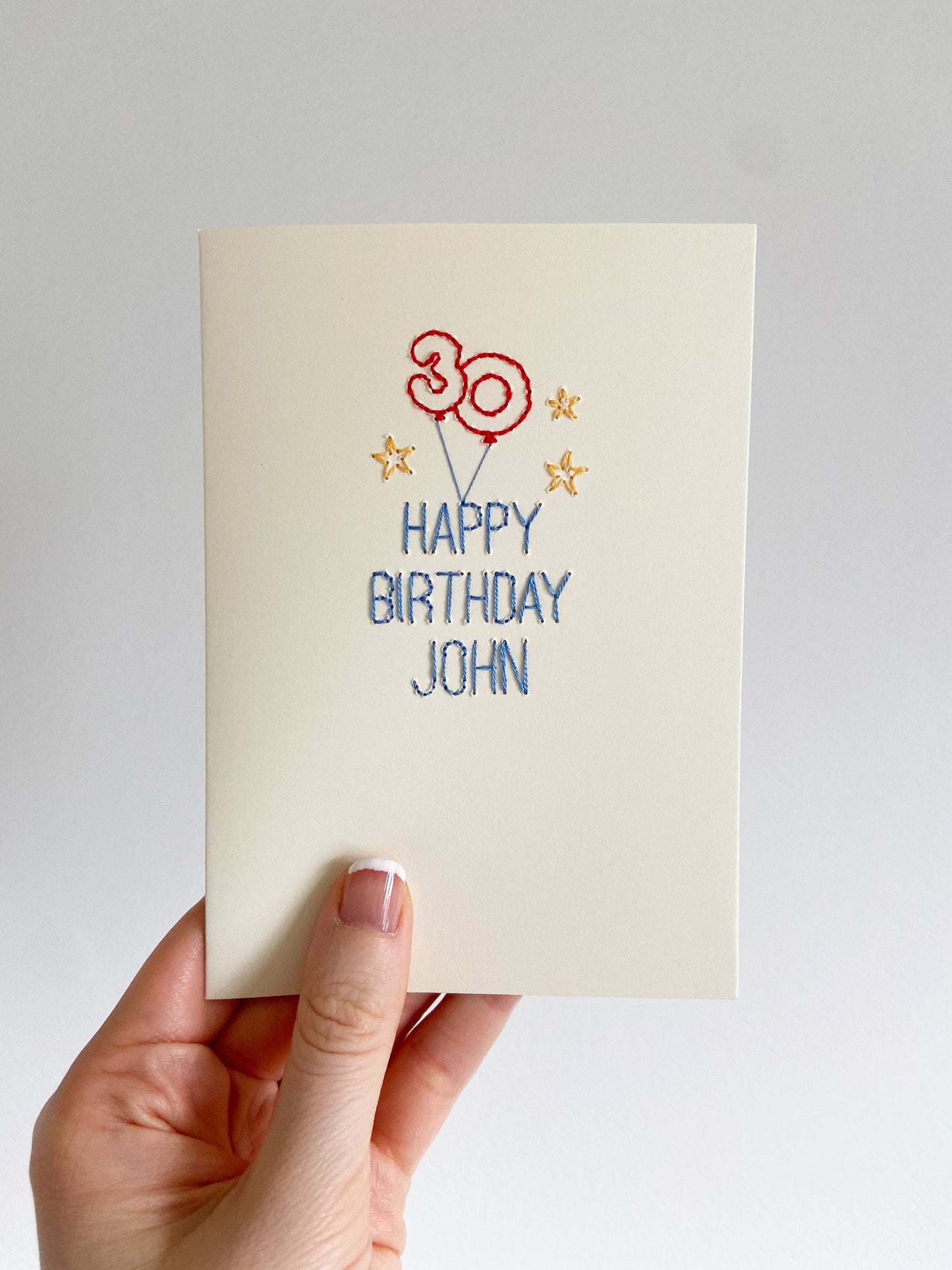 Hand-stitched Personalised Birthday Age Card - Blue