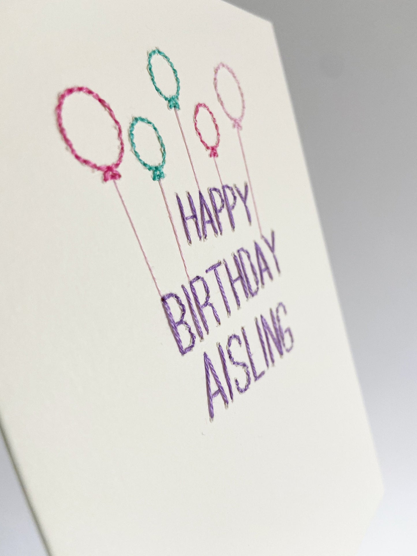 Hand-stitched Personalised Purple Birthday Card