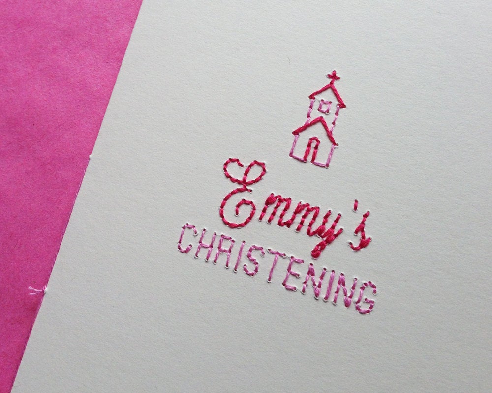 Hand-stitched Christening Card with Child's Name