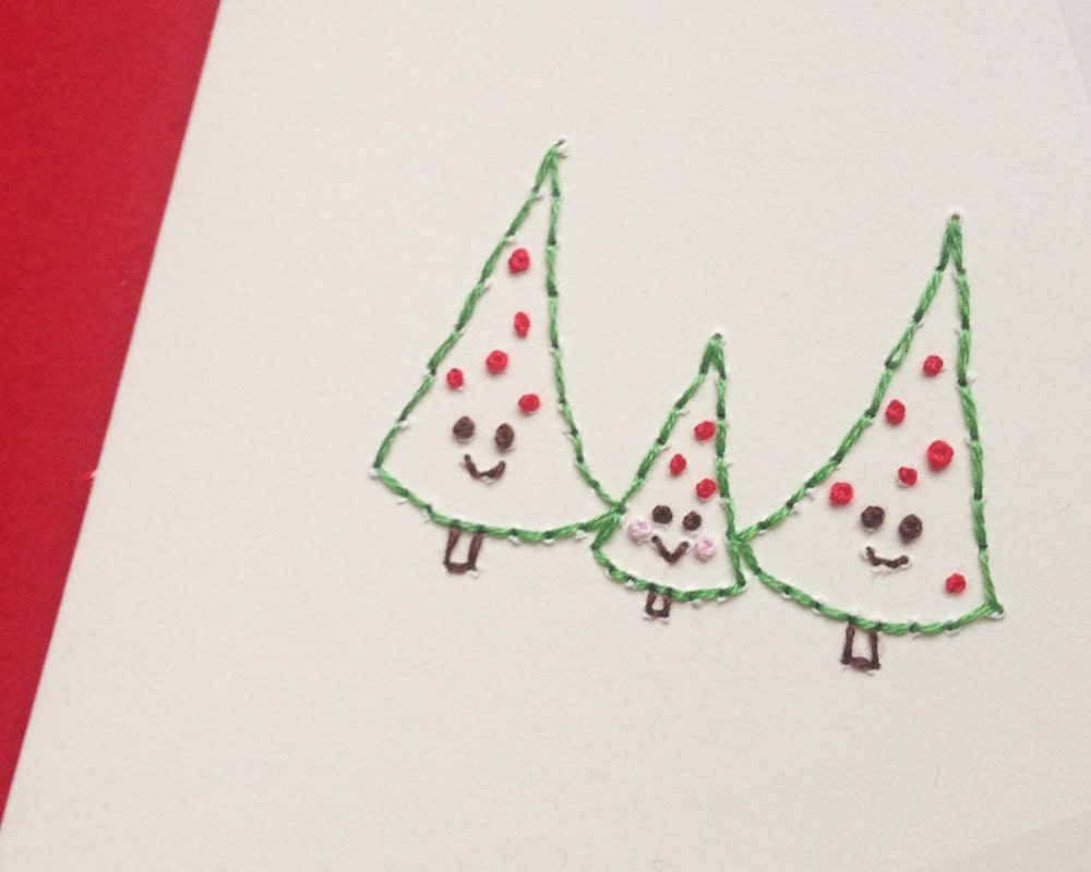 Hand-stitched Christmas Tree Family