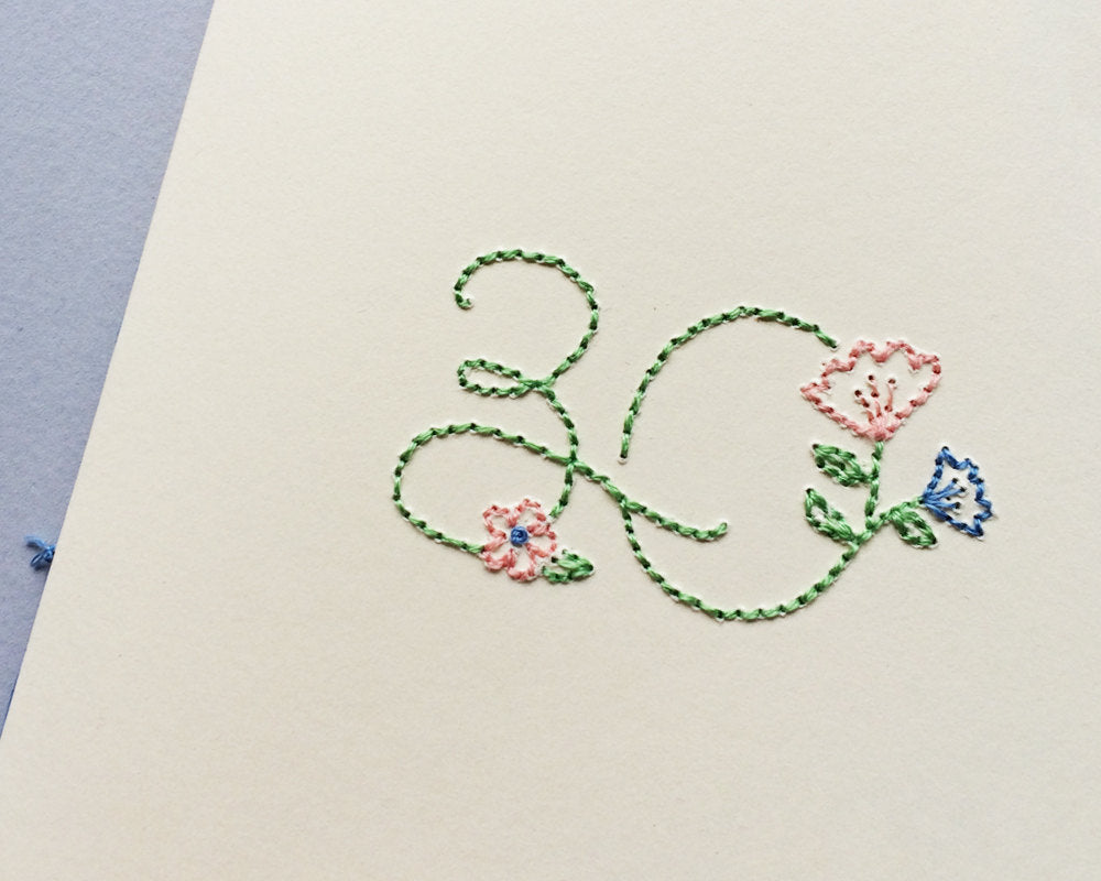 Hand-stitched Floral 30th Birthday Card